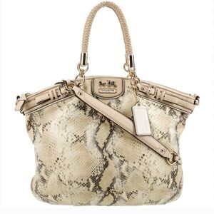 Coach Beige Snake-Print Leather Tote Bag